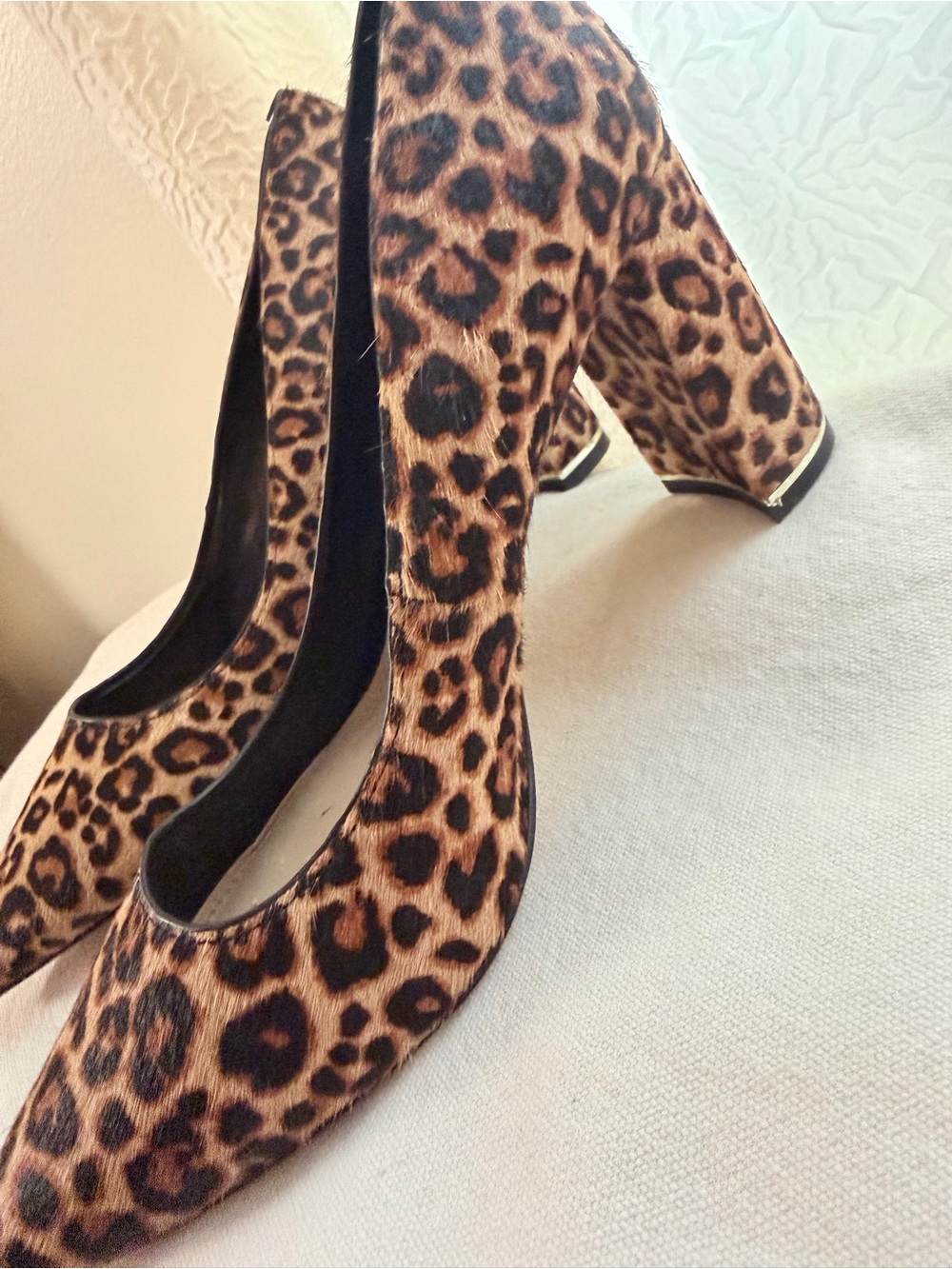 White House Black Market Leopard Print Pointed Block Heel Pumps - Brown/Black - Picture 6 of 6